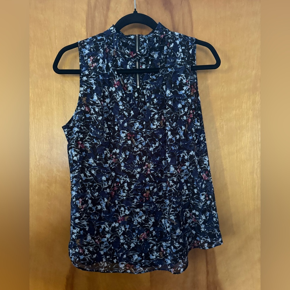White House Black Market Floral Sleeveless Blouse - Blue and Red